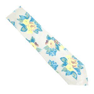 Lamberti Men Necktie Floral 100% Silk Gray Blue Yellow 57x3.5 - NWOT - Italy